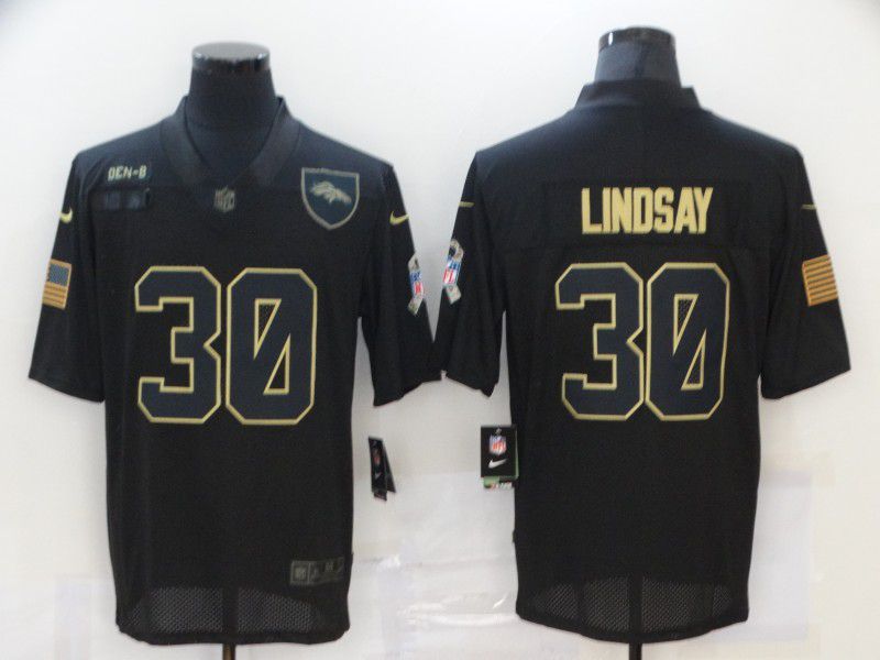 Cheap Men Denver Broncos 30 Lindsay Black gold lettering 2020 Nike NFL Jersey